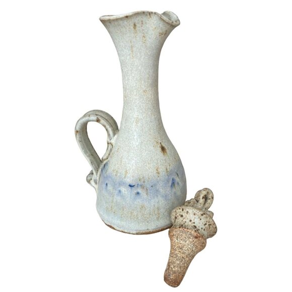 Handmade Stoneware Oil & Vinegar Cruet Set Rustic Pottery Ceramic Kitchen Decor - Picture 6 of 8